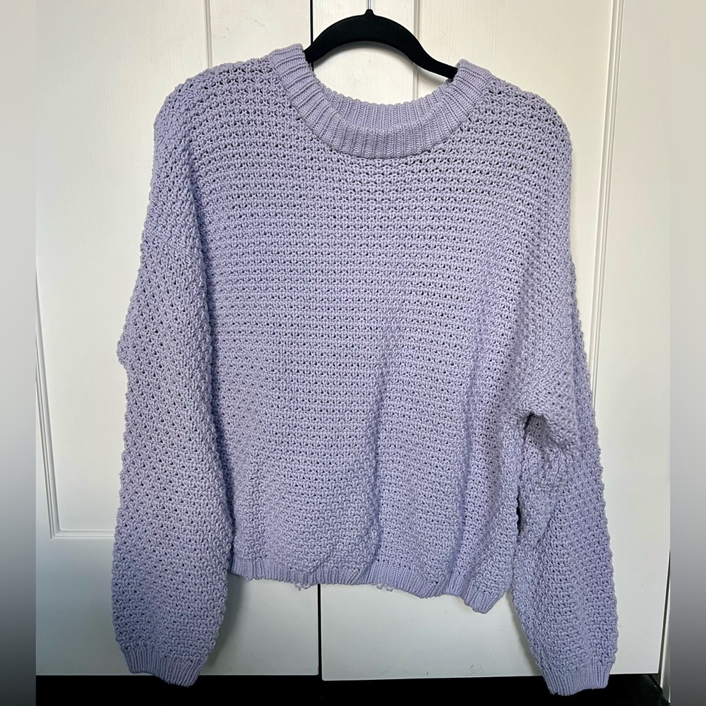 Lavender cableknit sweater. Urban Outfitters, lightly worn.